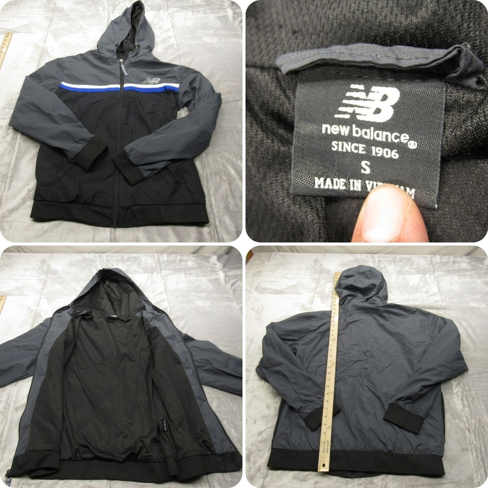 New Balance Jacket Men Small Gray Hooded Lightweight Water Resistant Windbreaker